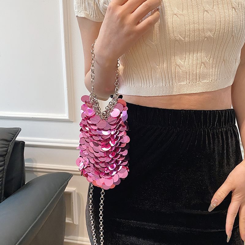 Chain Sequin Strap Bag Crossbody