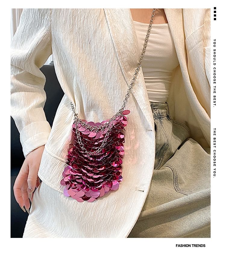 Chain Sequin Strap Bag Crossbody