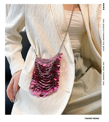 Chain Sequin Strap Bag Crossbody