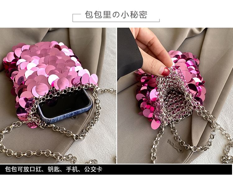 Chain Sequin Strap Bag Crossbody