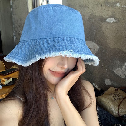 Bucket Hat Denim Fringed