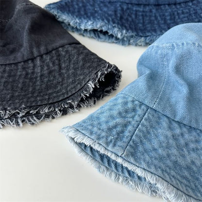 Bucket Hat Denim Fringed