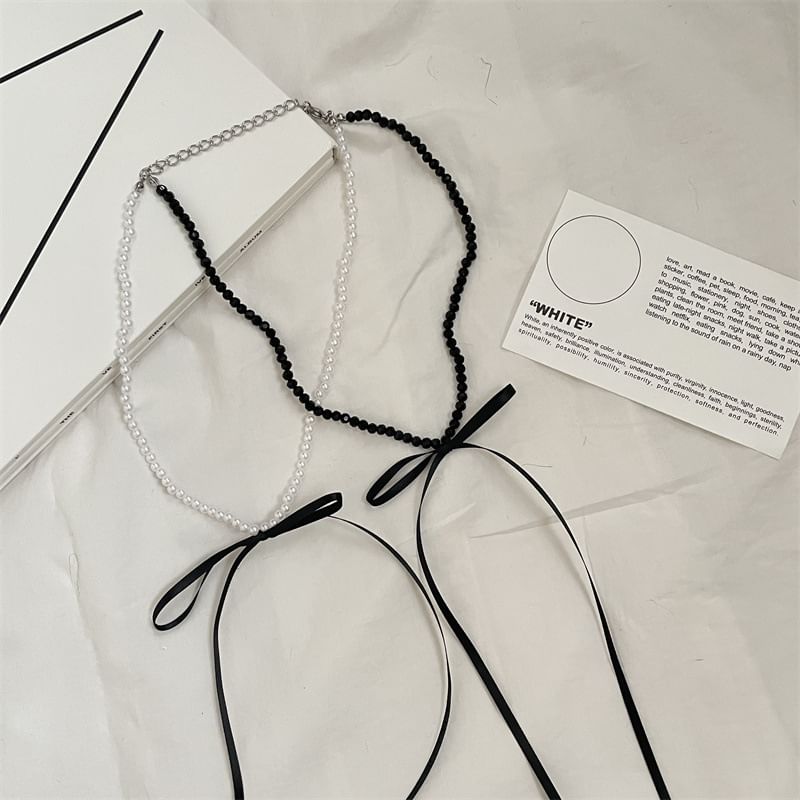 Bow Necklace Pearl Faux