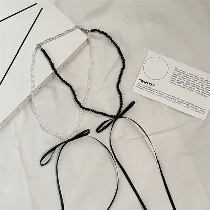 Bow Necklace Pearl Faux