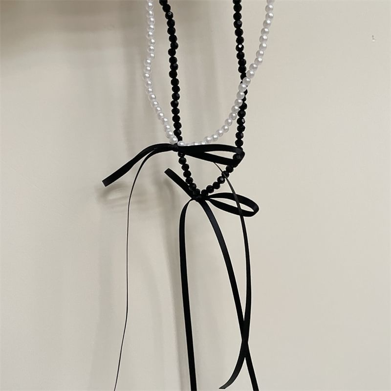 Bow Necklace Pearl Faux