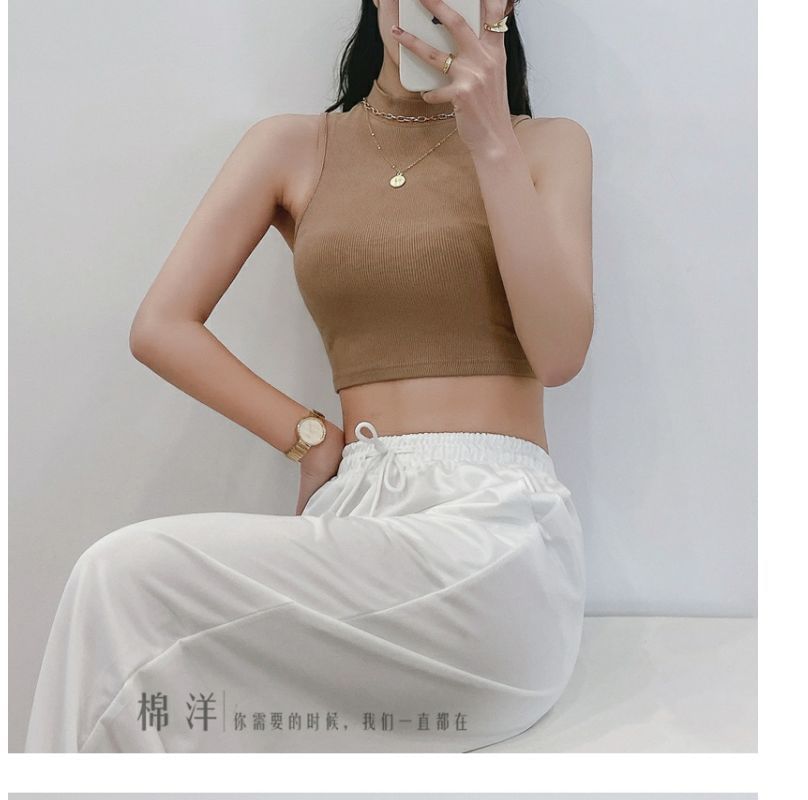 Tank Mock Neck Plain Crop Top