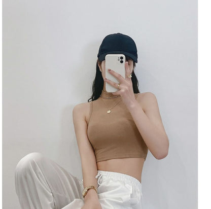 Tank Mock Neck Plain Crop Top
