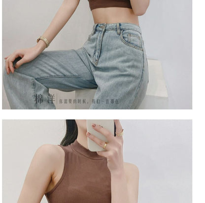 Tank Mock Neck Plain Crop Top