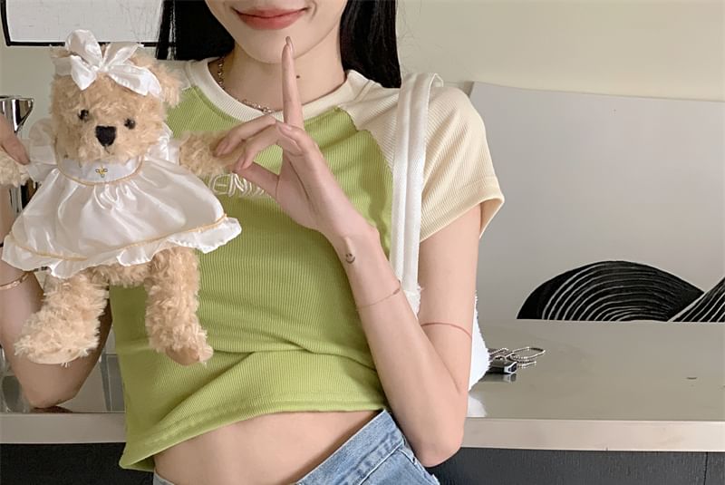 Embroidered Letter T-Shirt Crew Cropped Neck Short-Sleeve