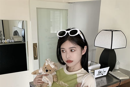 Embroidered Letter T-Shirt Crew Cropped Neck Short-Sleeve