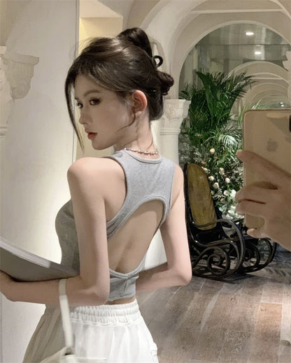 Top Tank Plain Back Open Crop