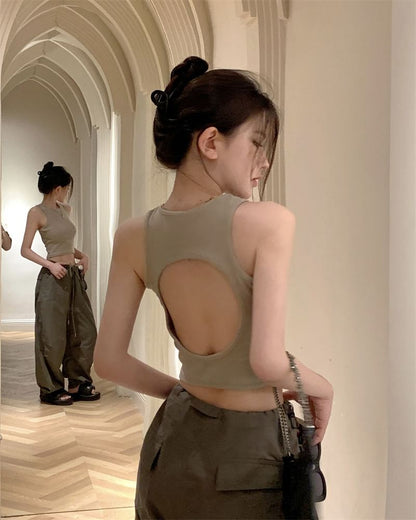 Top Tank Plain Back Open Crop