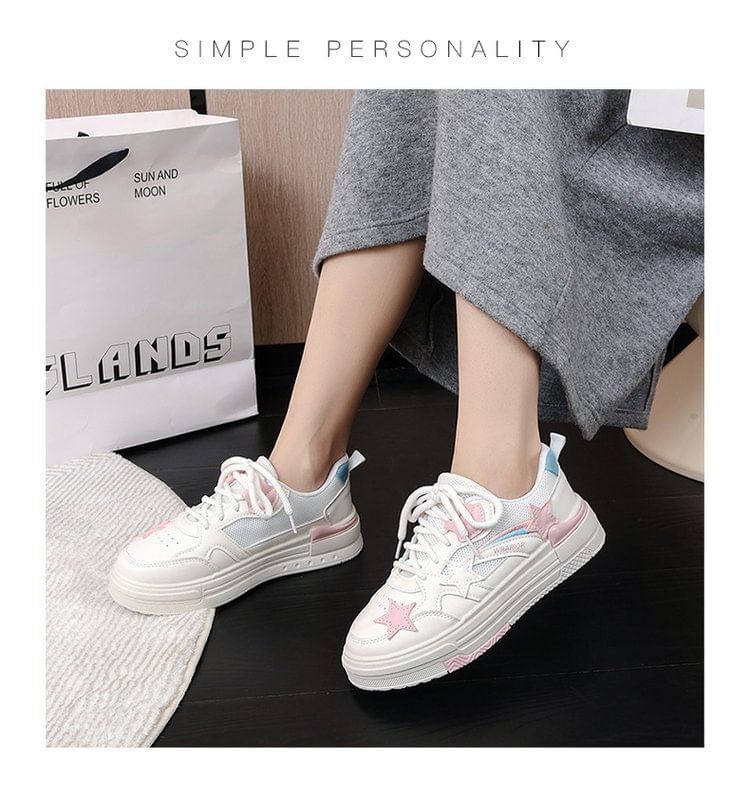 Platform Star Applique Panel Mesh Sneakers