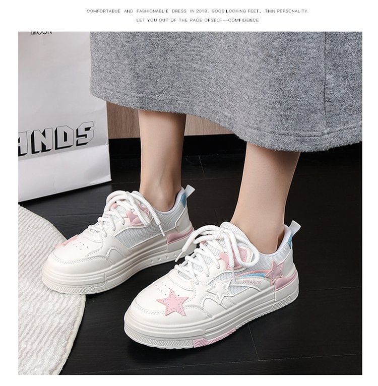 Platform Star Applique Panel Mesh Sneakers