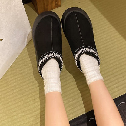 Ankle Snow Embroidered Trim Boots Platform