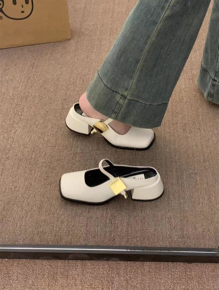 Mules Heel Toe Square Chunky