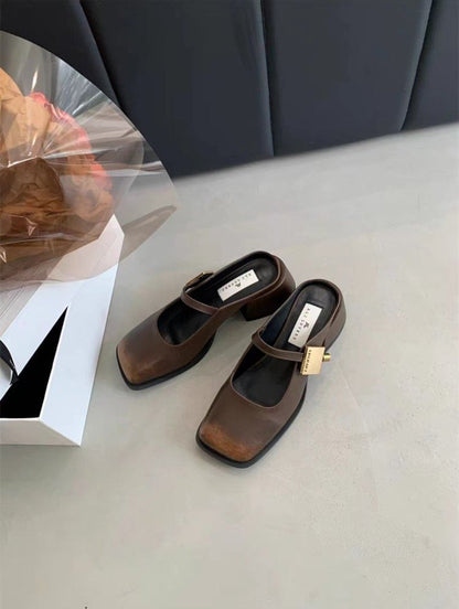 Mules Heel Toe Square Chunky