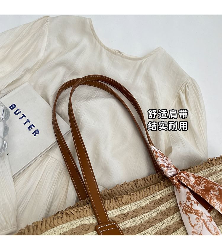 Set: Striped Woven Tote Bag + Scarf (Various Designs)