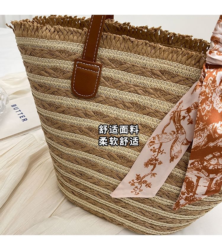 Set: Striped Woven Tote Bag + Scarf (Various Designs)