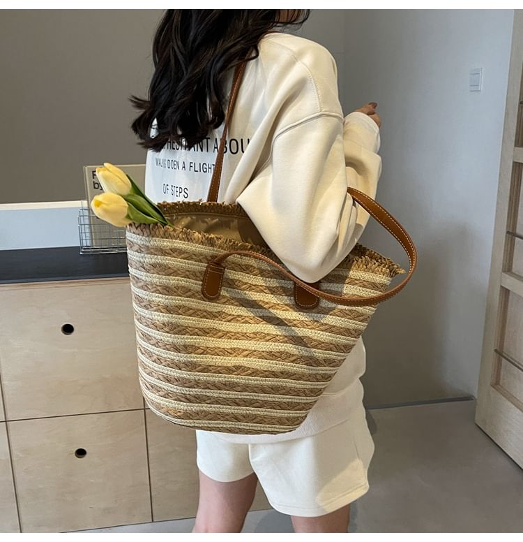 Set: Striped Woven Tote Bag + Scarf (Various Designs)