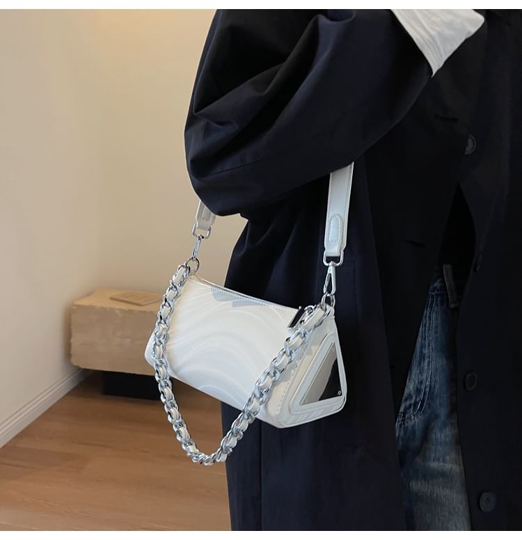 Chain Strap Triangle Faux Leather Crossbody Bag