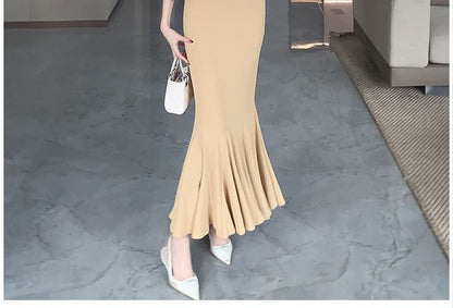 Sleeveless Square Neck Plain Open Back Maxi Mermaid Dress