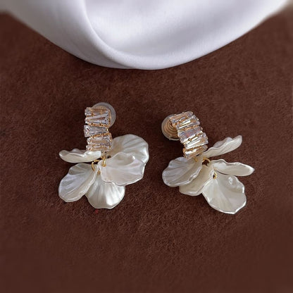 Drop Earring Petal Rhinestone Alloy