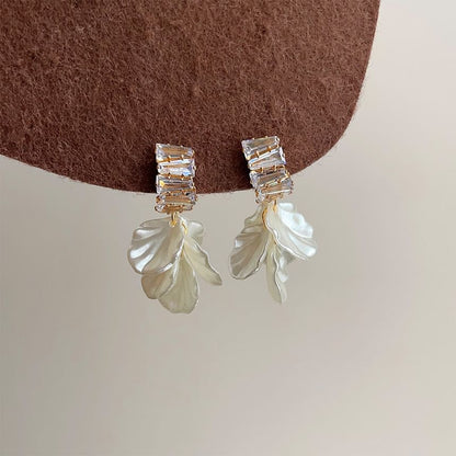 Drop Earring Petal Rhinestone Alloy