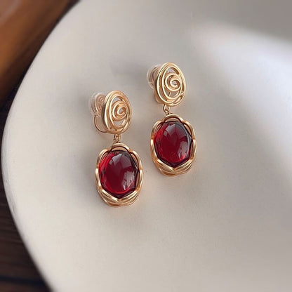 Gemstone Drop Alloy Earring Faux