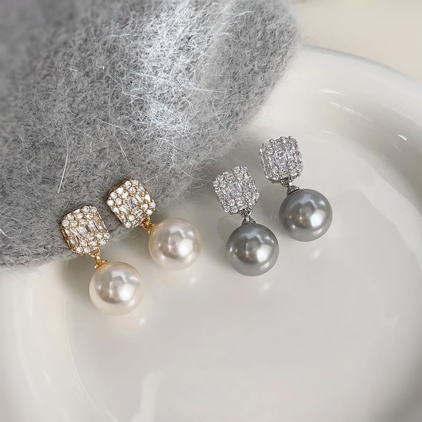Earring Drop Faux Rhinestone Pearl Alloy