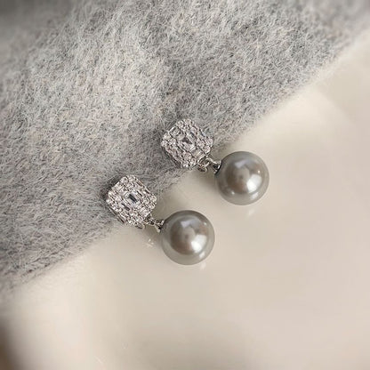 Earring Drop Faux Rhinestone Pearl Alloy