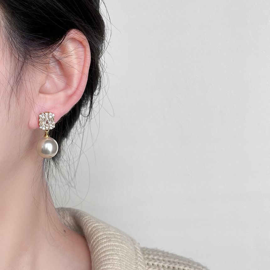 Earring Drop Faux Rhinestone Pearl Alloy