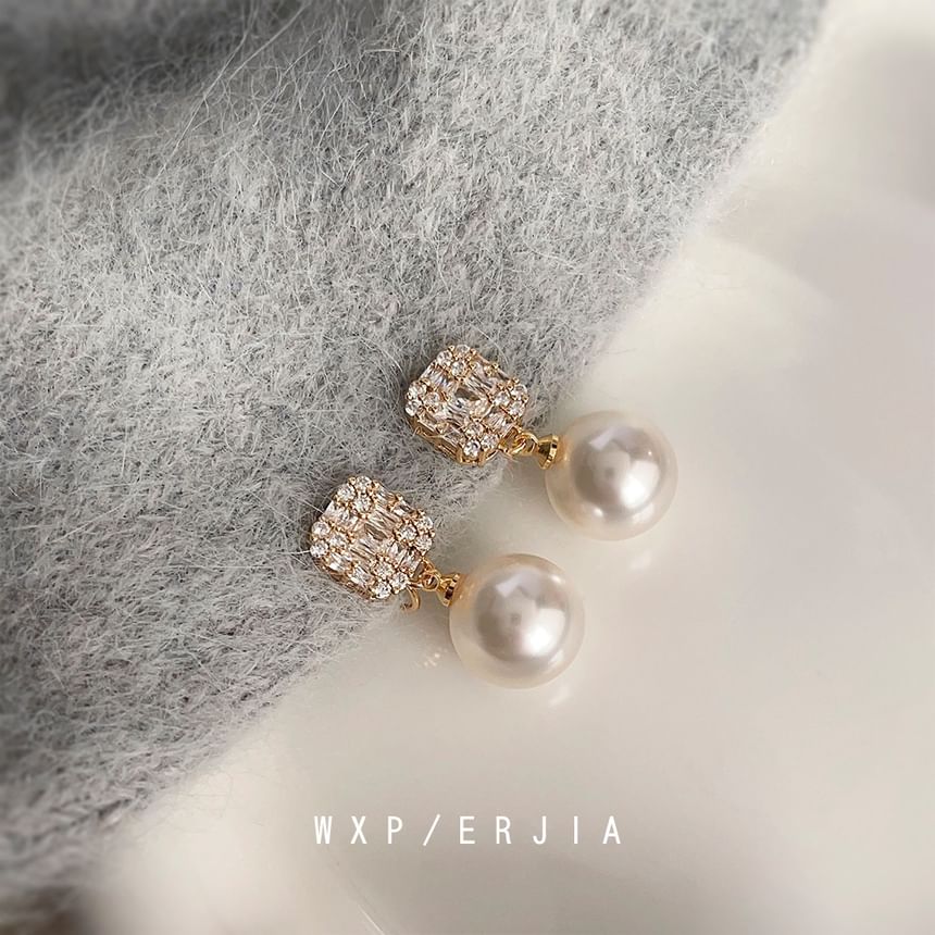 Earring Drop Faux Rhinestone Pearl Alloy