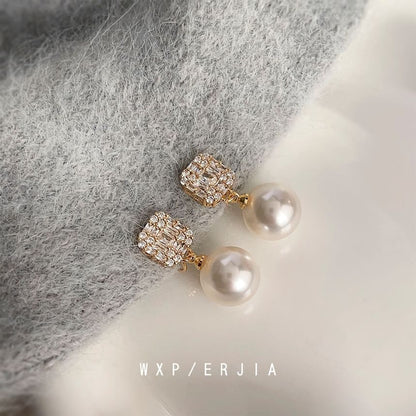 Earring Drop Faux Rhinestone Pearl Alloy