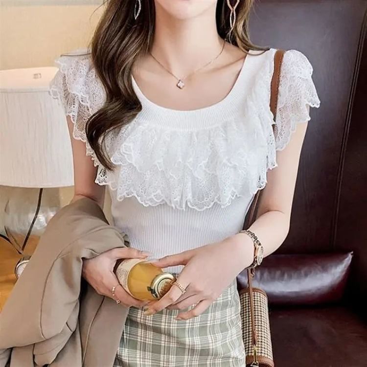 Knit Off-Shoulder Top Lace