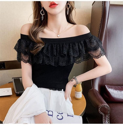 Knit Off-Shoulder Top Lace