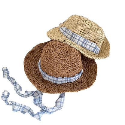 Plaid Striped Straw Sun Hat