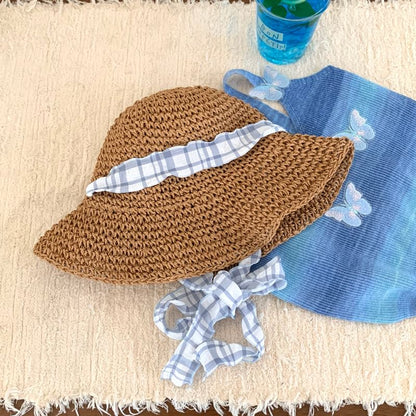 Plaid Striped Straw Sun Hat