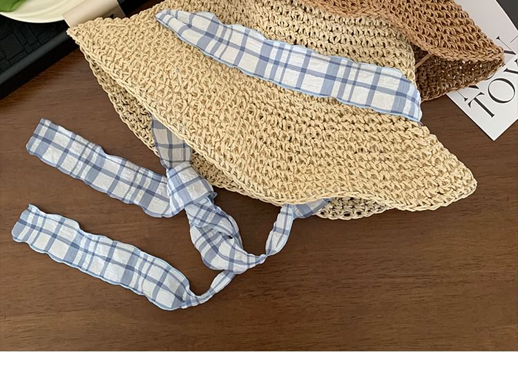 Plaid Striped Straw Sun Hat