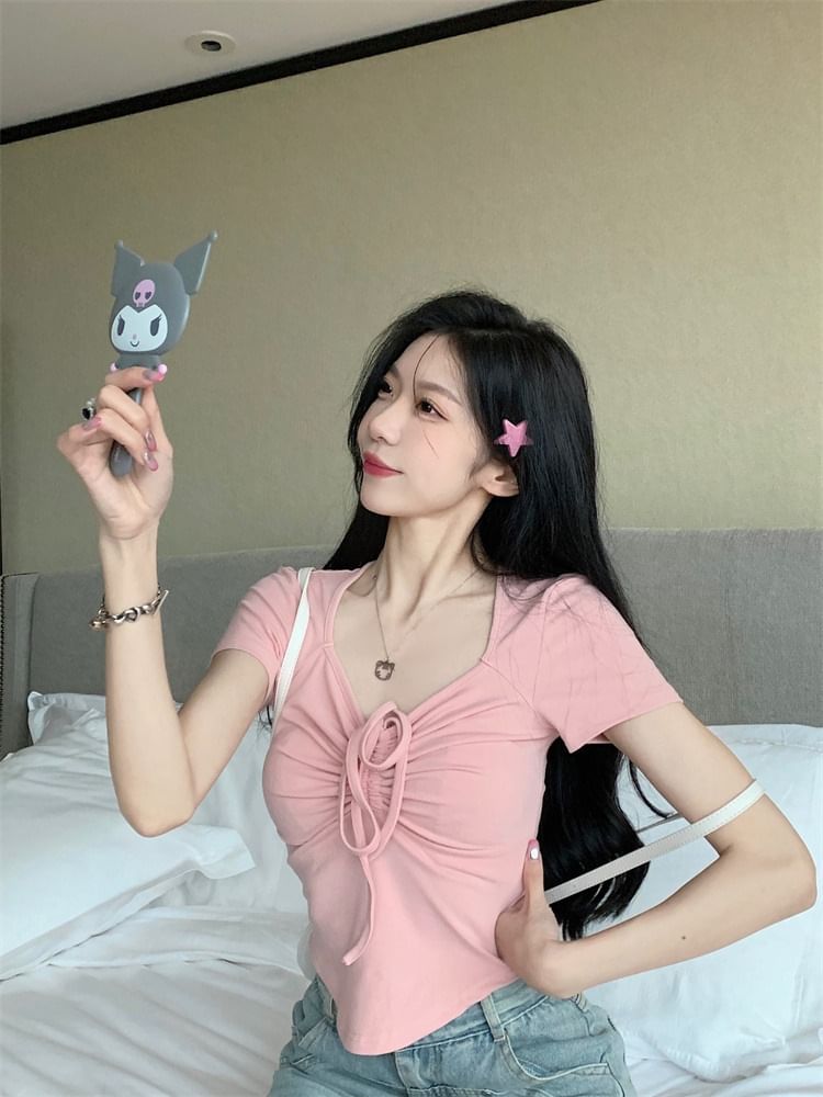 Short-Sleeve T-Shirt Plain Drawstring