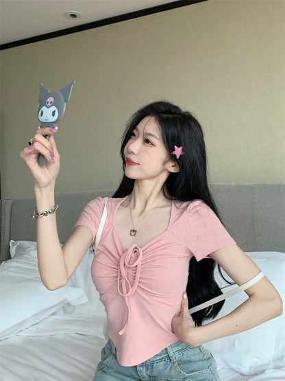 Short-Sleeve T-Shirt Plain Drawstring