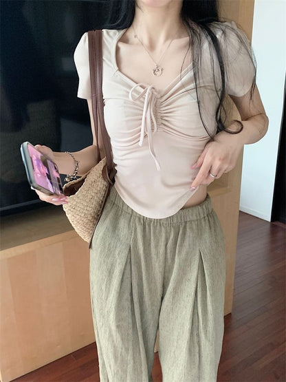 Short-Sleeve T-Shirt Plain Drawstring