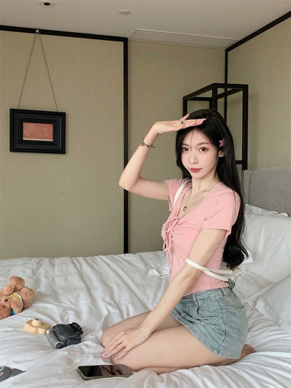 Short-Sleeve T-Shirt Plain Drawstring