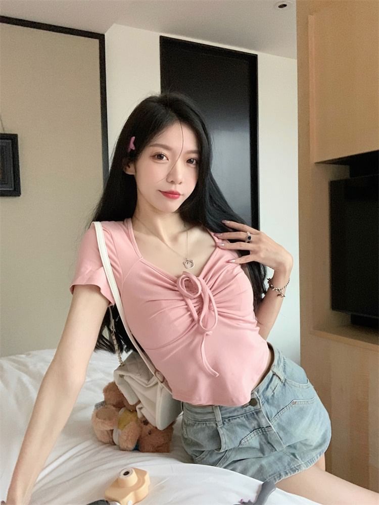 Short-Sleeve T-Shirt Plain Drawstring