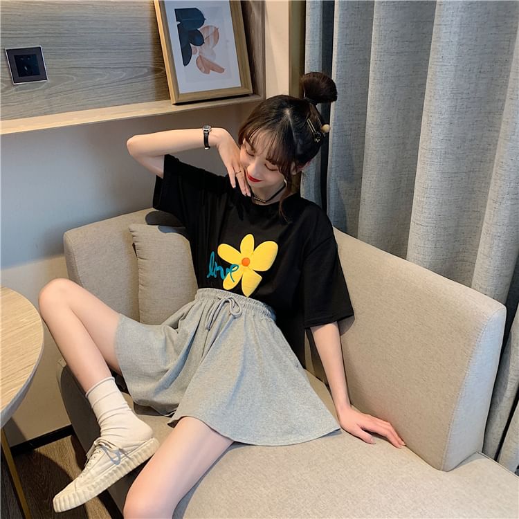 Shorts Plain Drawstring Waist