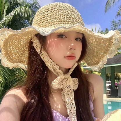 Sun Trim Lace Hat Straw