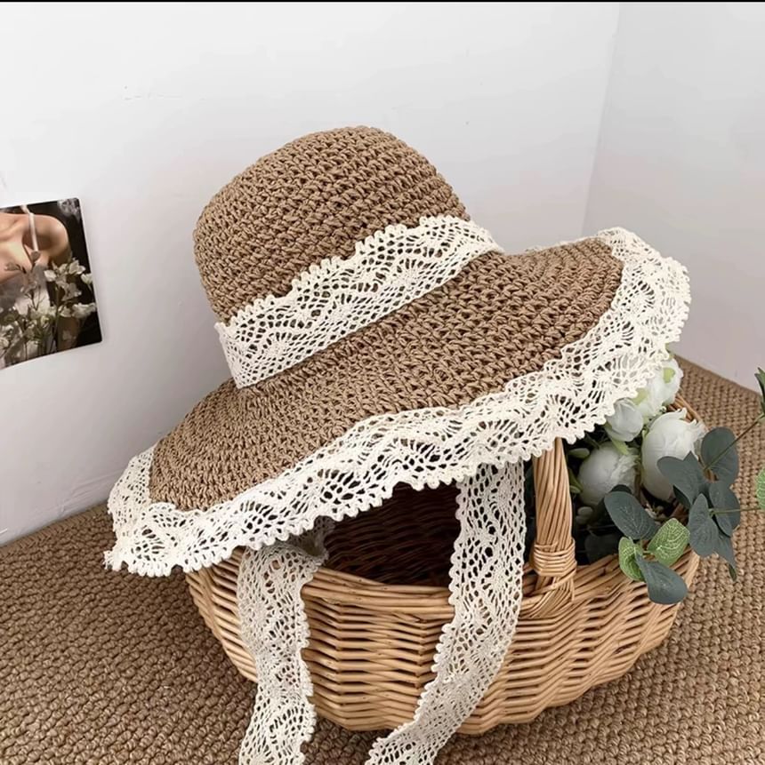 Sun Trim Lace Hat Straw