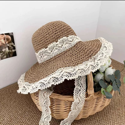 Sun Trim Lace Hat Straw