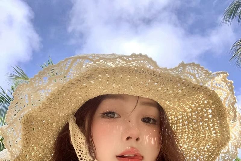 Sun Trim Lace Hat Straw