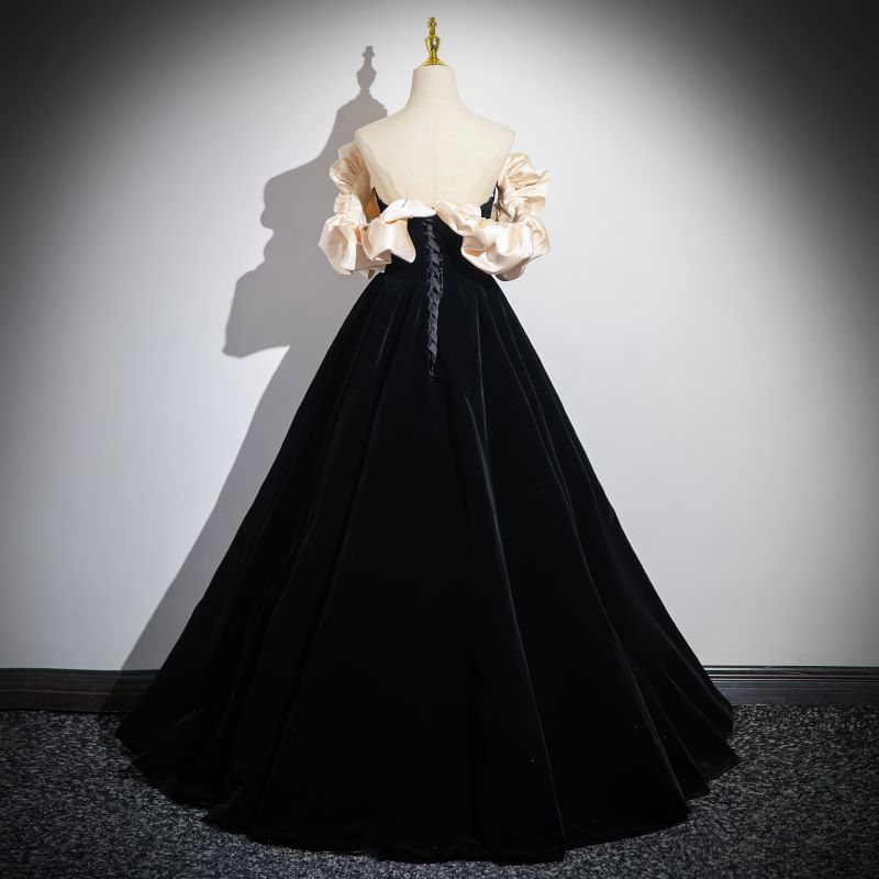 Off-Shoulder Two Tone Beaded A-Line Ball Gown